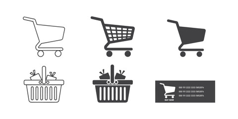Collection of shopping cart and basket icons in various styles isolated on white background © MDSaidul