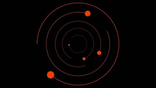 Orange orbital paths with planets on black background multiple concentric