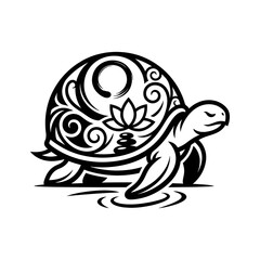 Fototapeta premium black and white turtle icon symbolizing wisdom, longevity, and peaceful progress. This minimalist vector captures the essence of mindfulness, slow living, and emotional balance. 