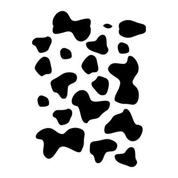 A collection of isolated black abstract blobs and irregular spots. These vector graphic elements are perfect for creating cow print patterns or modern designs.
