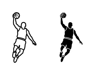 Basketball Player Jumping for Slam Dunk Silhouette Vector © Emon