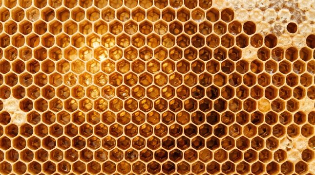 Honeycomb Pattern Filled with Golden Honey Macro