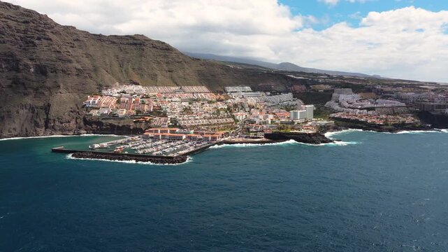 4K Cinematic drone footage at Marina Los Gigantes in Tenerife during the Storm Therese, Ideal for travel and weather-related content._111
