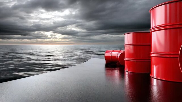 Red Drums on Calm Water Surface Under Dramatic Cloudy Sky