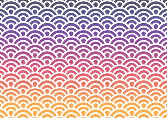 Obraz premium Sunset Magic Hour Background with White Seigaiha Pattern: Japanese Traditional Geometric Motif on Evening Sky Gradient