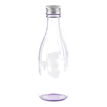 Clear glass bottle with a silver cap and a narrow neck