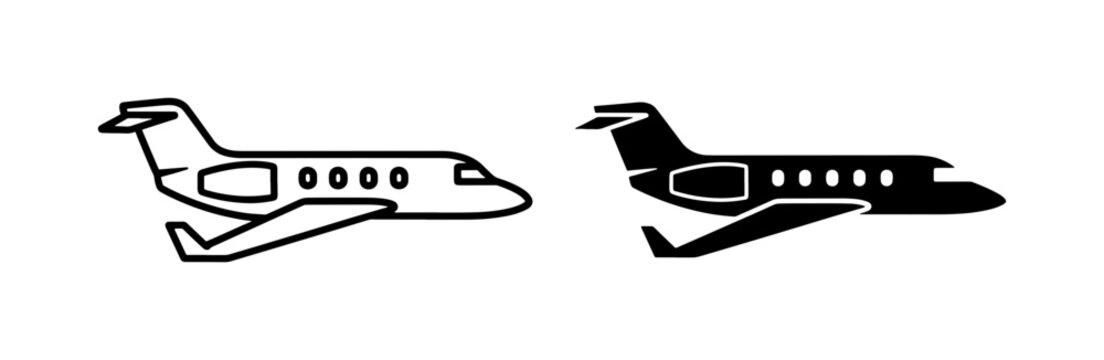Private Jet Airplane Outline and Glyph Icon Set
