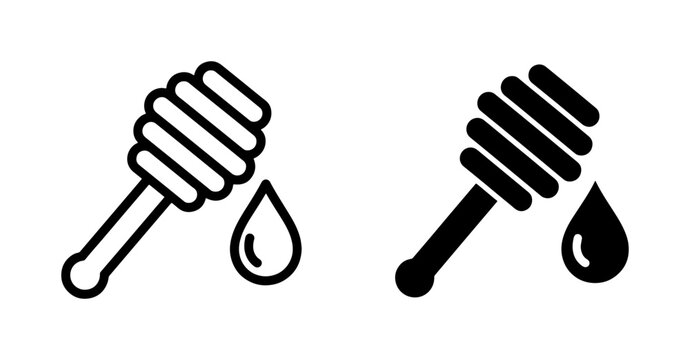 Honey Dipper Stick Icon with Drip Drop