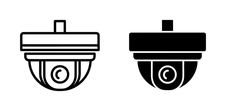 Dome Security Camera Outline and Solid Icon Set
