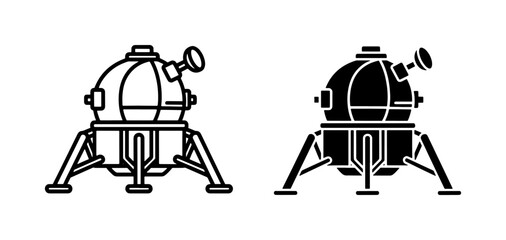 Lunar Lander Spacecraft Icon Set in Line and Silhouette Style © Hasan