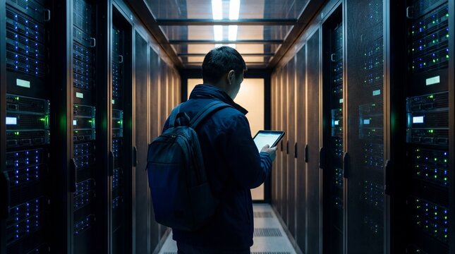 Technician in server room with tablet