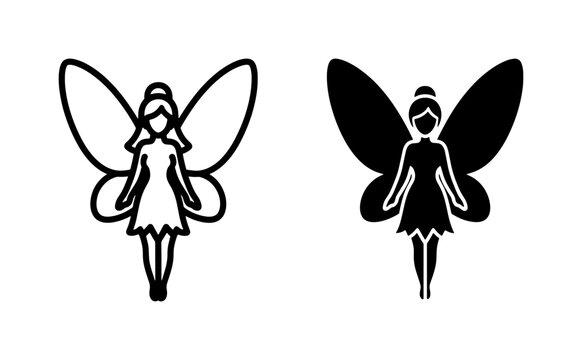 Fairy silhouette and outline icon set