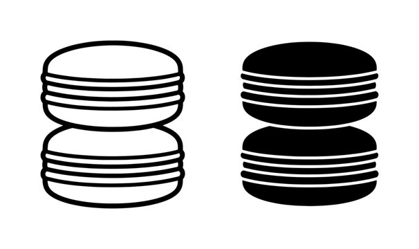 Macaron Cookie Icon Set in Outline and Solid Black Style