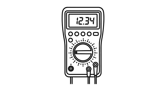 Digital Multimeter Line Icon Showing 12.34 Reading, Electronic Measuring Device, isolated white background