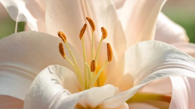 Close-up of a delicate white lily flower with prominent stamens