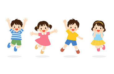 Fototapeta premium 元気にジャンプする笑顔の子どもたち
