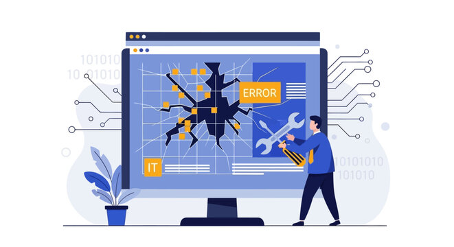 Man fixing computer screen.