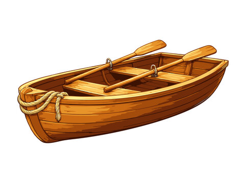 Wooden Rowboat with Oars Cartoon