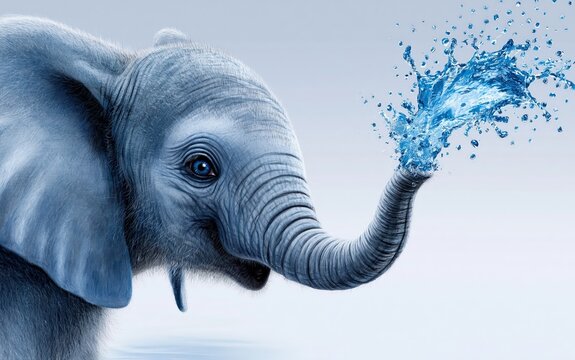 Playful Elephant Spraying Water from Trunk