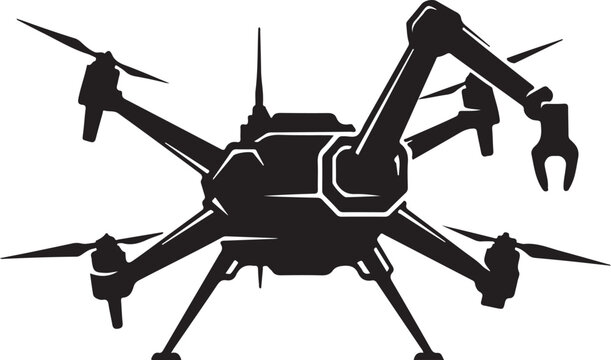Drone, robotic, aerial, vehicle, black, silhouette, illustration, 3D, model, technology, innovation, engineering