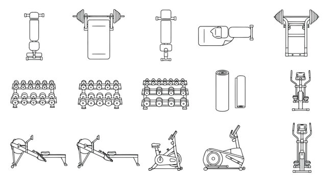 Gym equipment and fitness machines set, workout gear for home or commercial gym