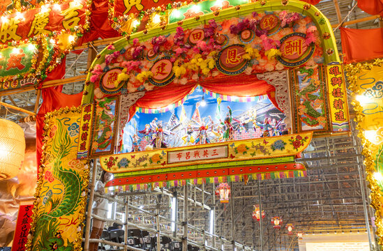 Hong Kong, 20 Dec 2025: the traditional folktales story Three Heroes Combating Lu Bu Toward the end of the Eastern Han Dynasty, show on the board  in Hong Kong Kam tin village