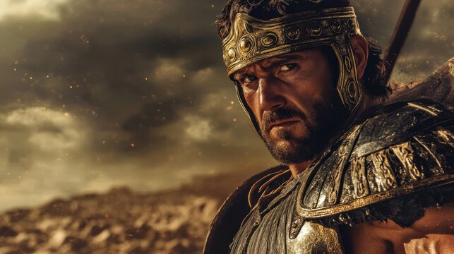 Battle-worn king david ancient israel bronze portrait historical context dramatic view heroic legacy