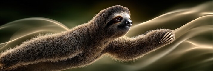 Fototapeta premium Sloth with Leafy Branch in Motion Blur