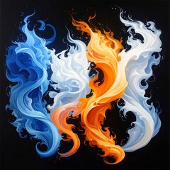 Fototapeta premium Vibrant swirling flames in blue, orange, and white