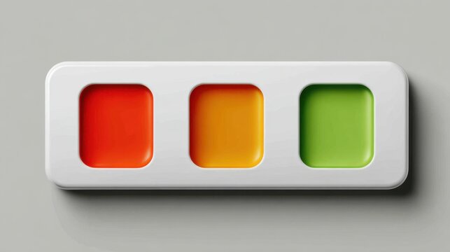Traffic light, showing red, yellow, and green lights in a row. The colorful lights represent the concepts of stop, caution, and go