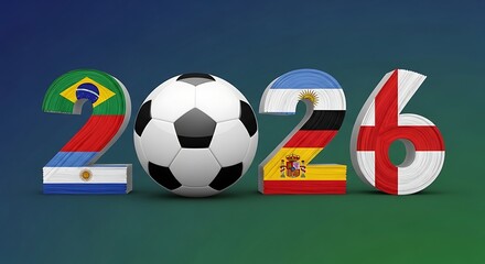 Naklejka premium A soccer ball with the flags of brazil, argentina, spain, and england