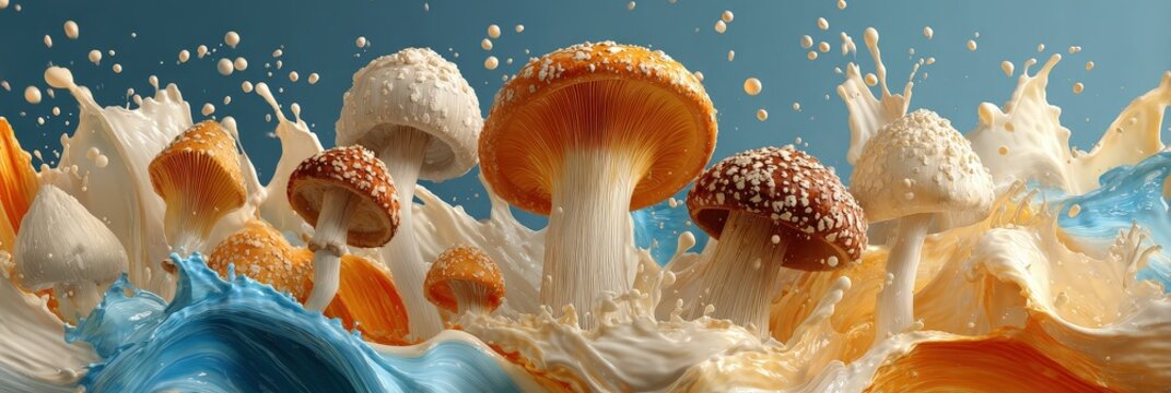 Colorful Mushrooms in a Milkshake-like Environment