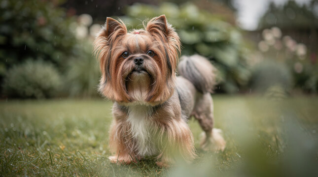 Lowchen Dog Low Angle Garden Lawn Wildlife Telephoto Shot Natural Frame Copy Space