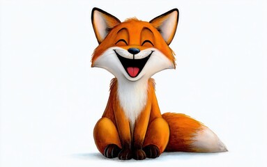 Fototapeta premium Happy Fox Character Sitting on Ground