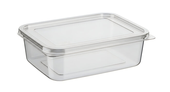Clear plastic rectangular food storage container with lid