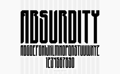 Obraz premium Bold and massive tall heavy geometric font for logo creation, condensed modern geometrical vector display typeface, typography with no round elements, only corners and straight lines geometry.