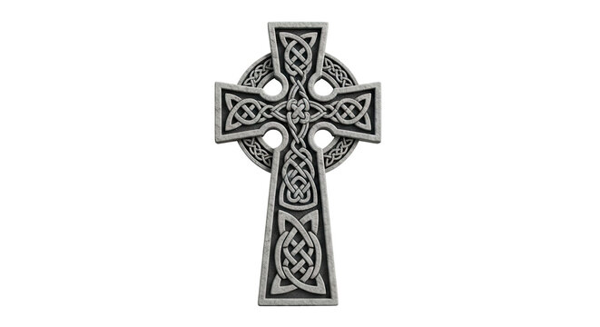 Celtic Cross Stone Sculpture with Intricate Knots