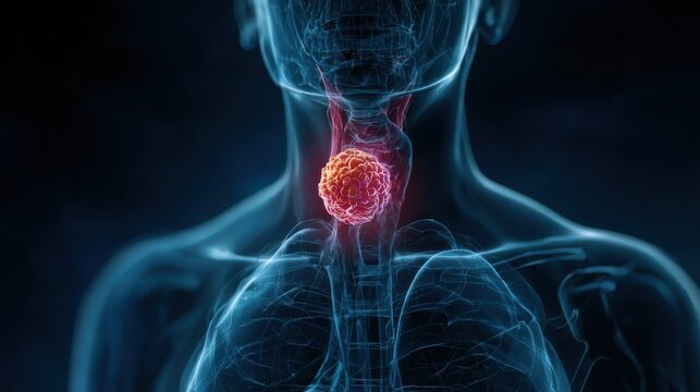 3d rendered medically accurate illustration of thyroid cancer.Thyroid disorder includes goiter, hyperthyroid, hypothyroid, tumor or cancer. Ultrasound diagnostics, thyroid diseases
