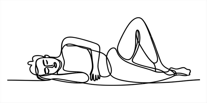 A minimalist continuous line drawing of a person resting peacefully in a calm sleeping position Vector, illustration
