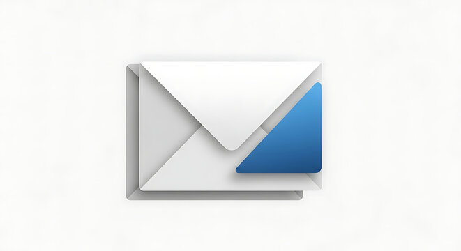 Clean white envelope icon with a blue corner accent, representing email communication, message delivery, and digital correspondence on a white background