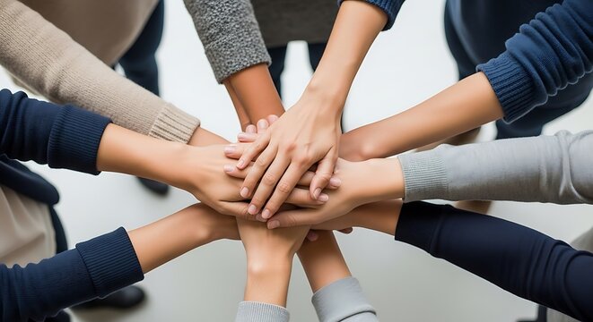 Teamwork with hands stacked together in a circle teamwork stacking together