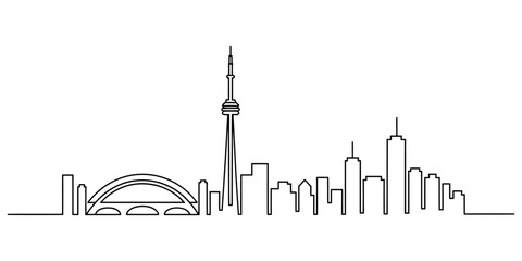 Naklejka premium Minimalist continuous line art design representing the iconic toronto skyline and city landscape Vector, illustration