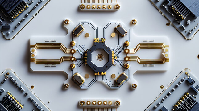 Close-up of a vibrant circuit board with intricate pathways and glowing components, showcasing the beauty of technology and innovation.