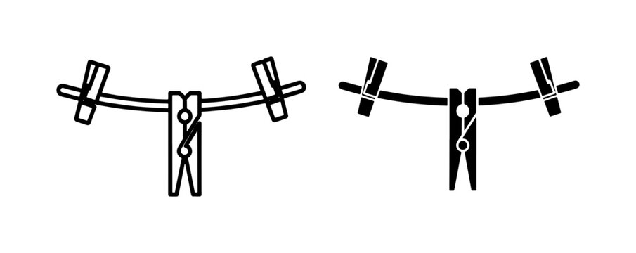 Clothespin icons hanging on laundry line vector illustration