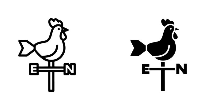 Rooster weather vane icon set showing wind direction