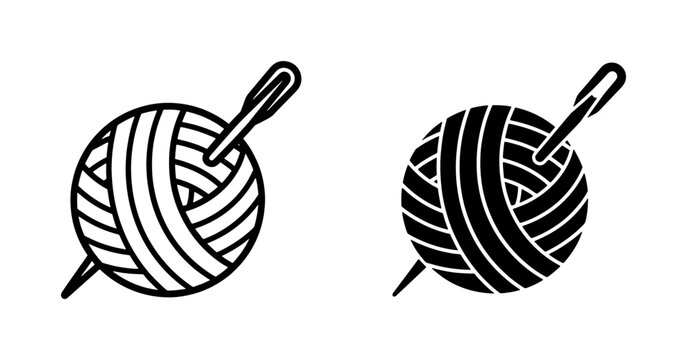 Knitting Yarn Ball with Needle Icon Set