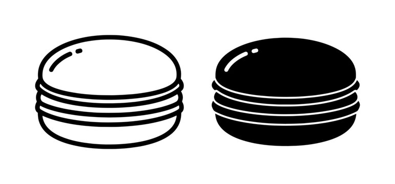 French Macaron Cookie Outline and Solid Silhouette Icon Set