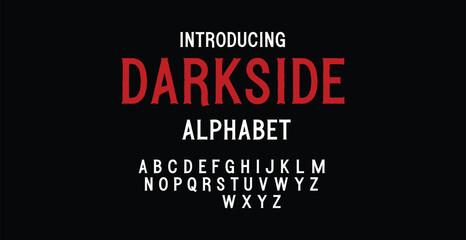 A bold and dramatic typography design for the Darkside alphabet font on a black background © Abrar Hussain