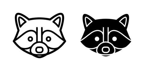 Raccoon head icon set in outline and solid style © Abdul