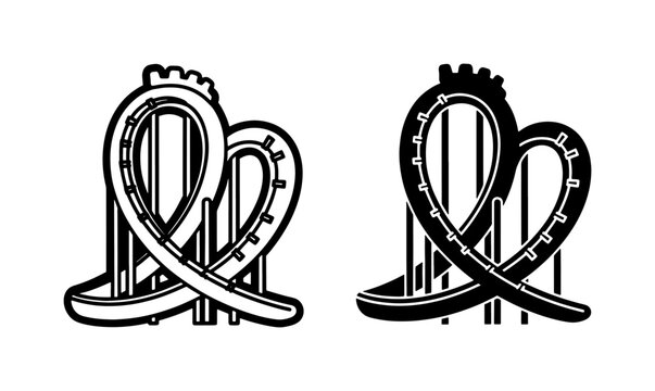 Roller Coaster Line Art and Silhouette Icon Set